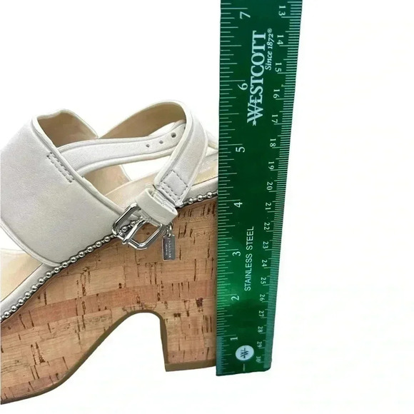 Coach Cork Heel Sandal Leather Platform Chalk Beige Quartz Sandals 9 - Picture 3 of 10